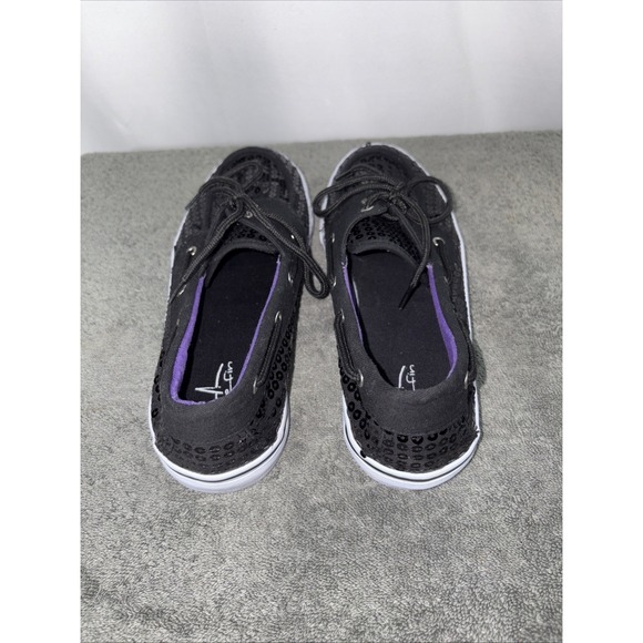 Bluefin Scuttle Black Sequin 7.5 Loafers Boat Shoe Sneakers Glam Athleisure - Picture 4 of 11